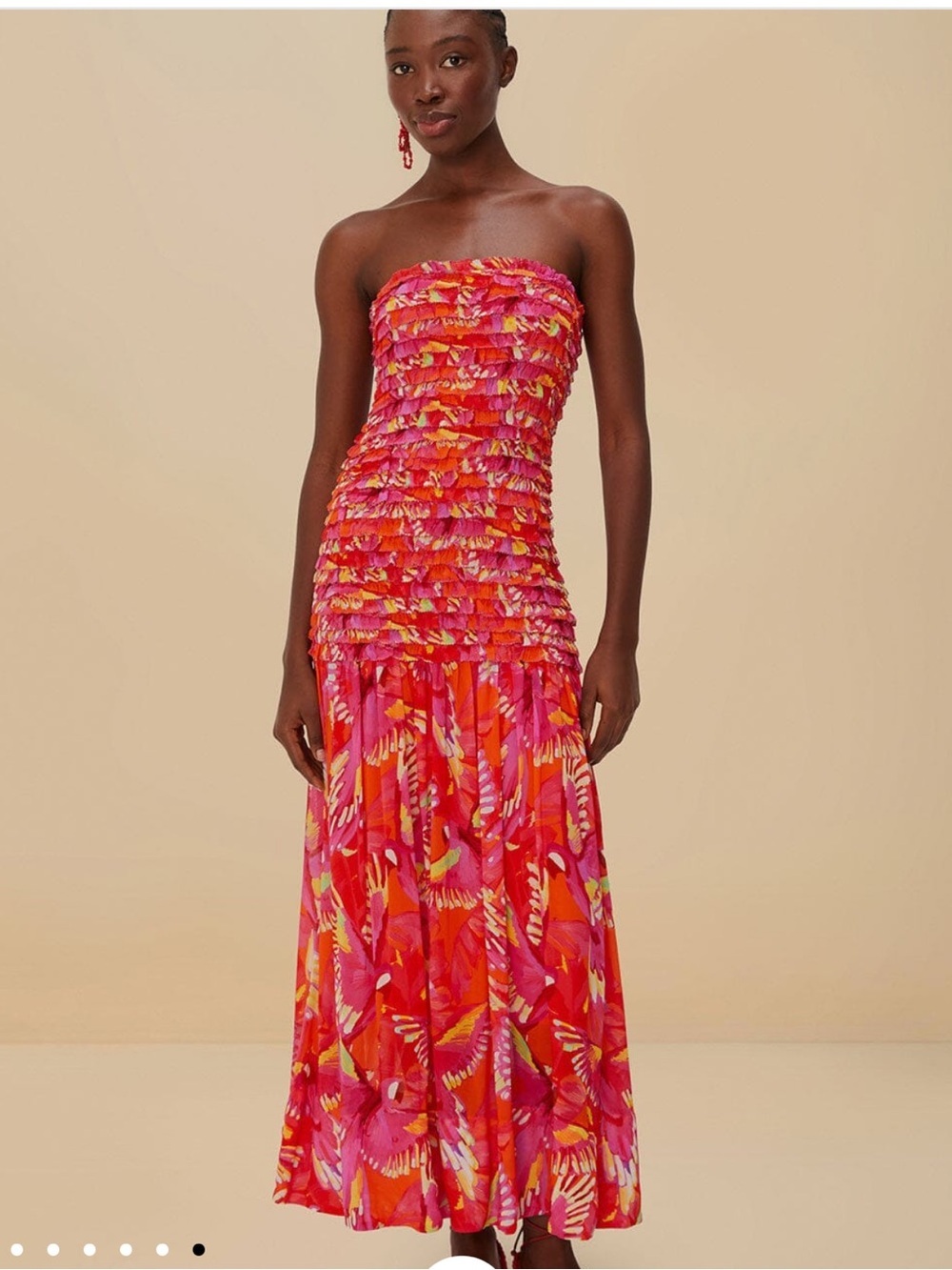 Fram Rio Orange Flying Birds Strapless Midi Dress Size XS